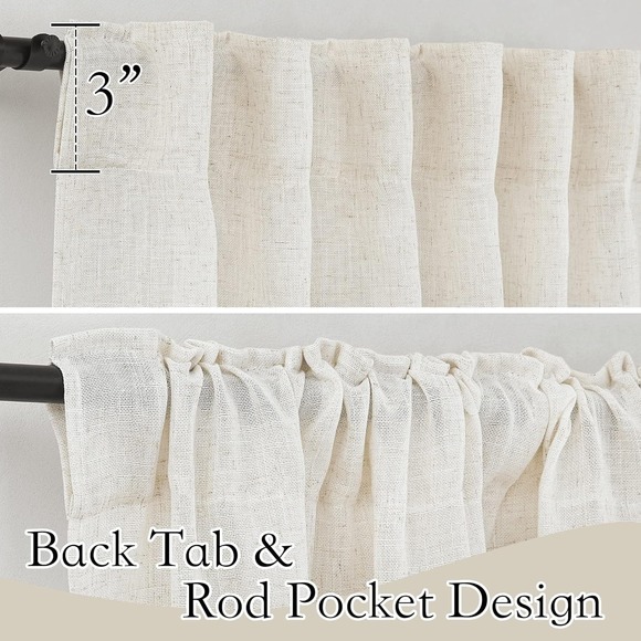 2 Flax Linen Blend Curtain Panels, Each 52"W x 90"L, Semi-Sheer, Light Filtering - Picture 2 of 8